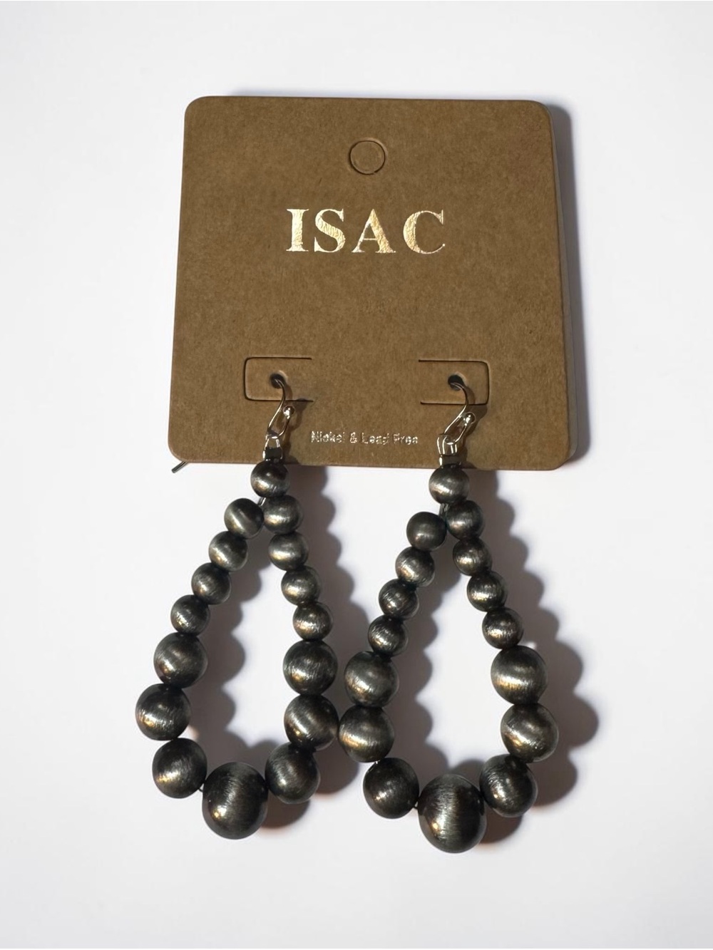 ISAC Navajo Style Graduated Oxidized Bead Hoop Earrings